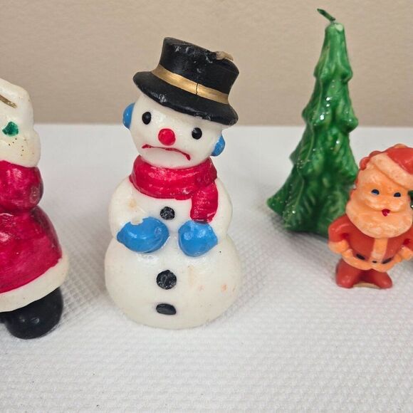 Vintage Gurly Halo Christmas Candle Lot 10 Santa Snowman Angel Tree Choir - Picture 10 of 16